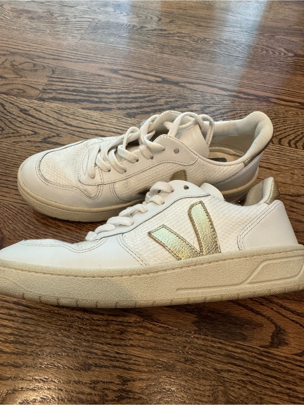 Veja Off-White Sneakers with Gold Heel Tab